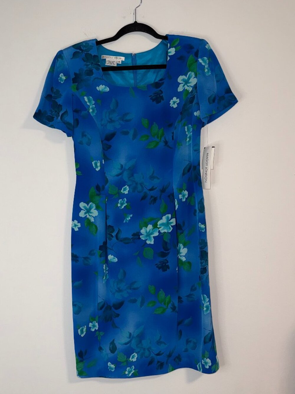 Nwt 90s Maggie London 100% Silk Hawaiian Floral Knee Length Sheath Dress Sz 8
